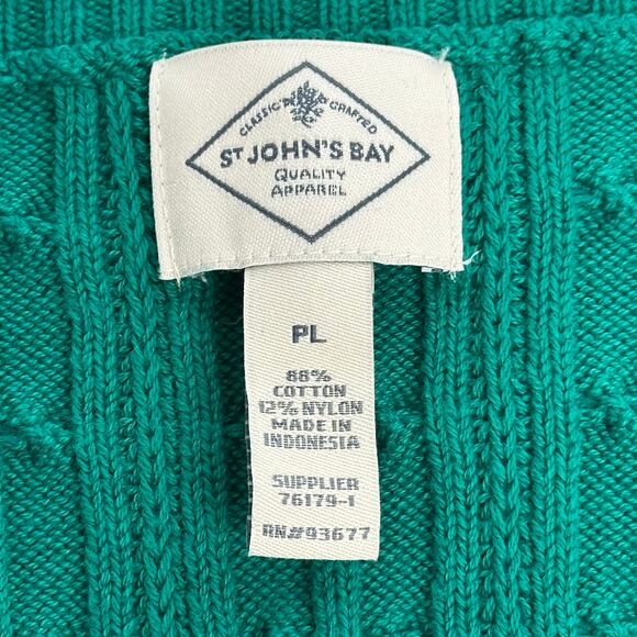 NWT St. John's Bay Green Cable Knit V-Neck Sweater Womens Petite Size PL Preppy - Picture 7 of 10
